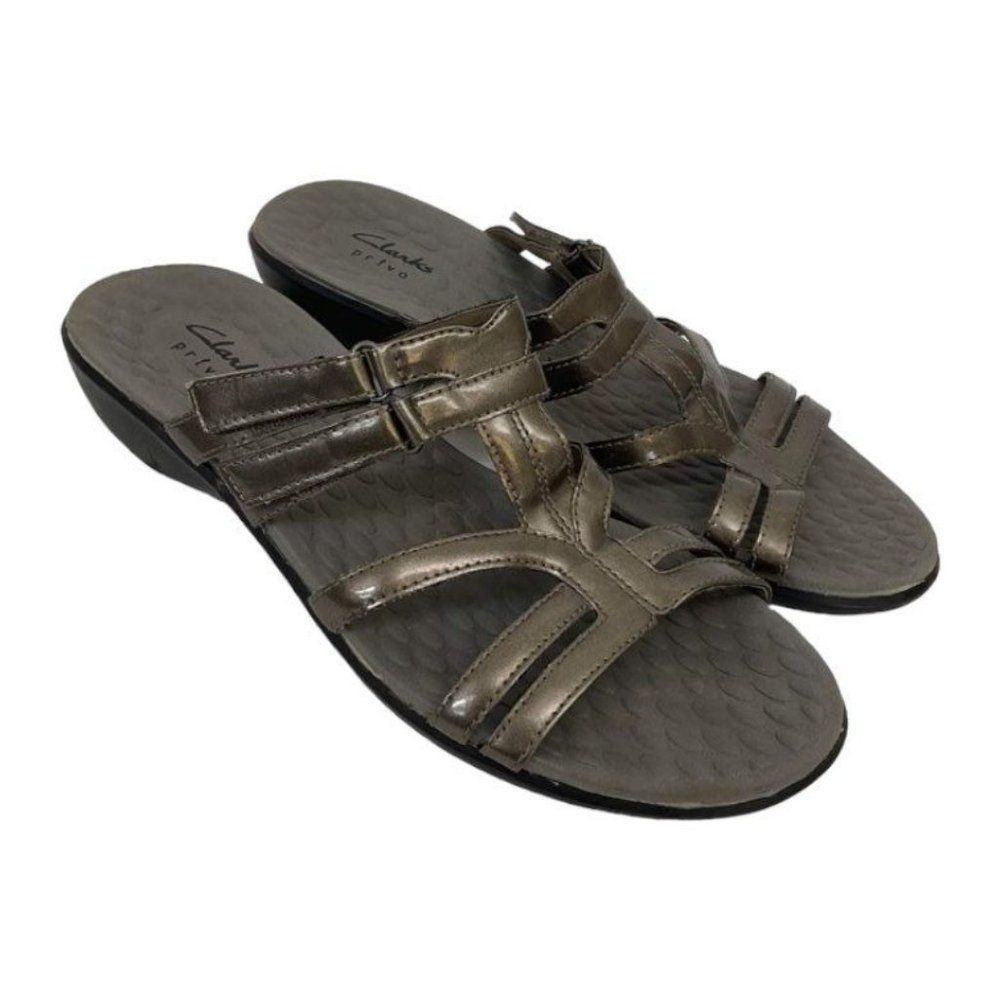 Clarks Privo Sonar Pilot Size 10 Metallic Strappy Slip On Comfort Sandals 65094